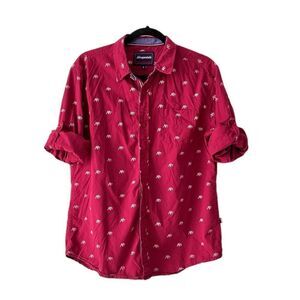 Aeropostale Men's Logo‎ Print Roll Tab Sleeve Button Up Shirt Red Size Large
